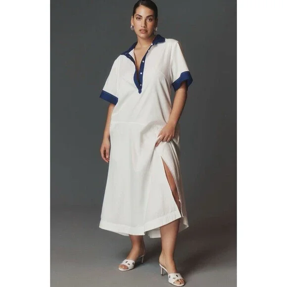 Anthropologie Maeve Shirt Dress Midi Cotton Oversize Comfort Preppy Boho XXS NWT - Picture 1 of 13